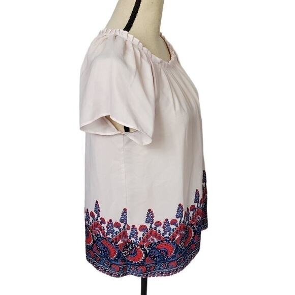 Loft Pleated Pink Floral Peasant Top Petite - Picture 2 of 6